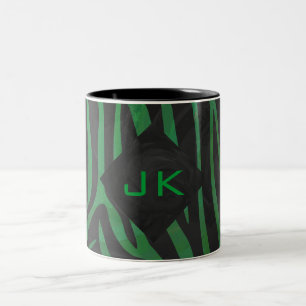 Svart och Grönt av Zebra Monogram Två-Tonad Mugg