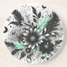 Svart och grönt Blommigt