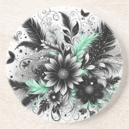 Svart och grönt Blommigt Underlägg
