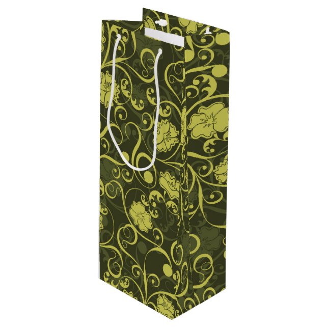 Svart och Grönt Blommönstret Illustrated (Framsidan Vinklad)