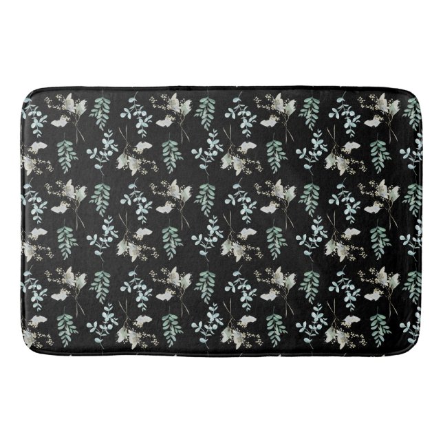 Svart och Grönt botaniskt Löv Badrumsmatta (Framsidan)