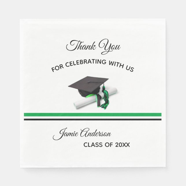 Svart och Grönt Cap & Tassel | STUDENTFEST Pappersservett (Framsidan)