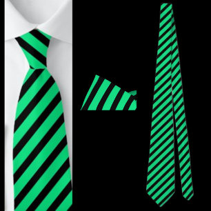 Svart och Grönt, kantad Abstrakt Mönster Neck Tie Slips