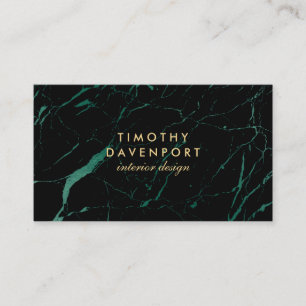 Svart och Grönt Marble med Faux Guld Text II Visitkort