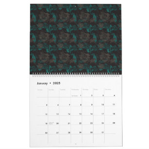 Svart och grönt mönster med svart bakgrund kalender