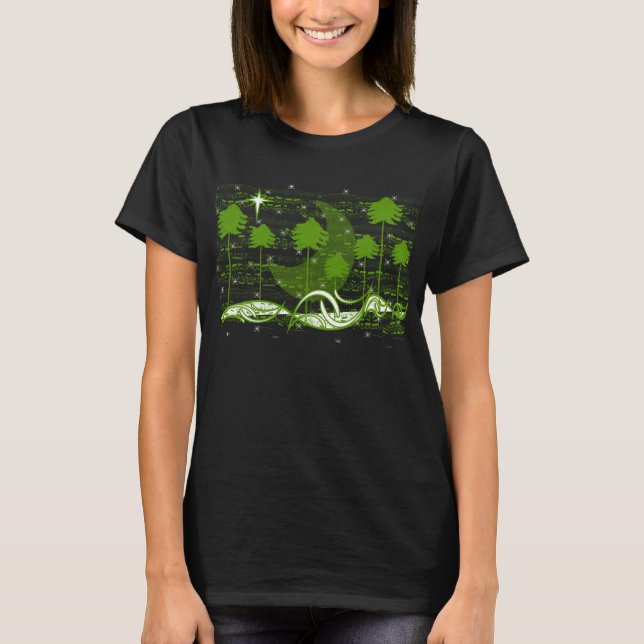 Svart och Grönt Musical Träd Kärlek dig till Måne Tee Shirt (Framsida)