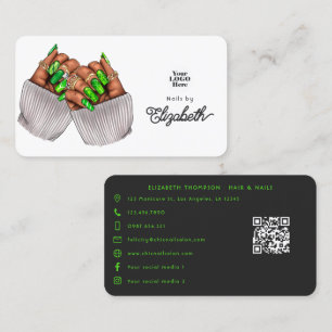 Svart och Grönt Nail Salon Branding for Women for Visitkort