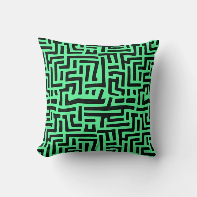 Svart och Grönt-pop Art Maze Mönster Kudde (Framsida)