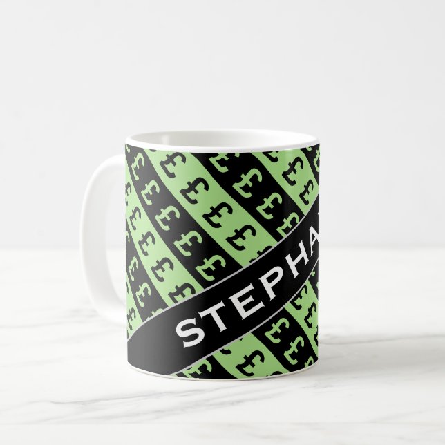 Svart och Grönt Pound Signs (£) Stripe Mönster Mug Kaffemugg (Framsida vänster)