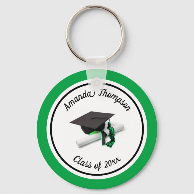 Svart och Grönt Studentmössa och Tassel Nyckelring (Framsida)