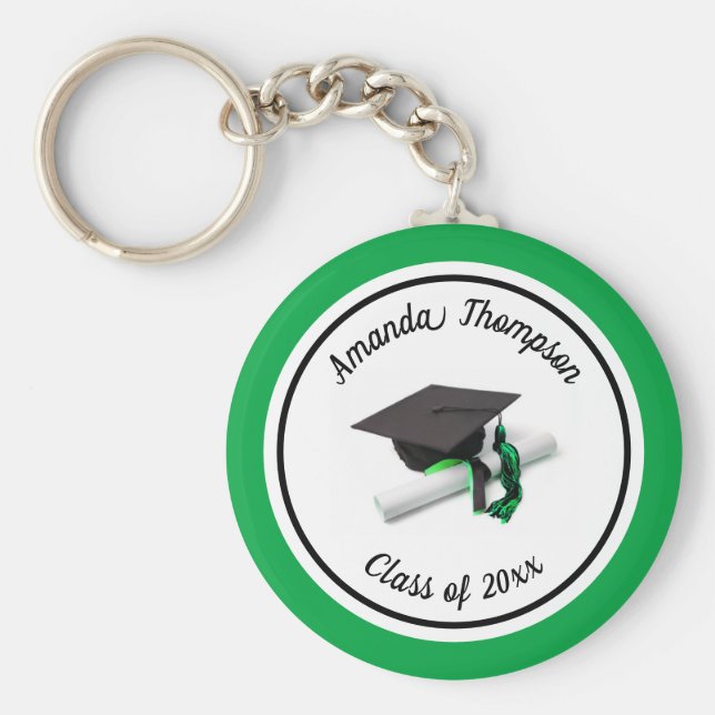 Svart och Grönt Studentmössa och Tassel Nyckelring (Framsidan)