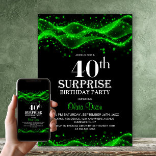 Svart och Grönt Surprise 40:e födelsedagen Party Inbjudningar