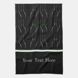 Svart och grönt vinflaskbar eller kökshandduk