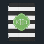 Svart och Grönt Wide Rand Monogram iPad Mini Skydd<br><div class="desc">Den moderna snyggten iPad-fallsdesignen i chic har en underordnad nautisk personlig i vågrät rand med initialer eller namn i ett quatrefoil mönster. Klicka på Anpassa om du vill ändra teckensnitt och färg om du vill skapa ditt eget unika teckensnitt av ett slag!</div>
