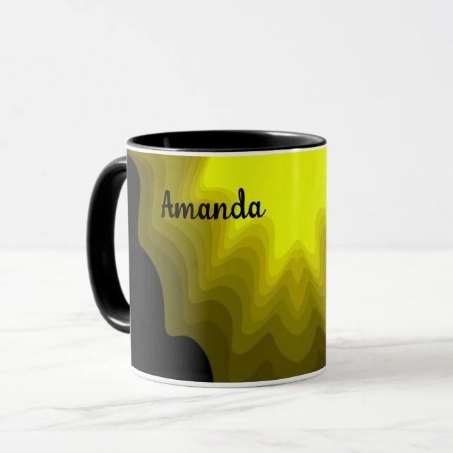 Svart och gul abstrakt mönster målning mugg (Framsida vänster)