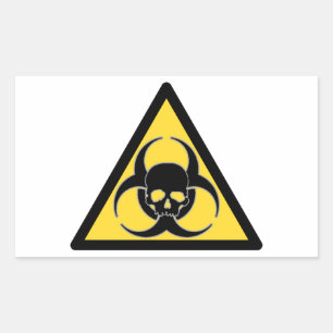 Svart och gul biosymbol och dödskalle rektangulärt klistermärke