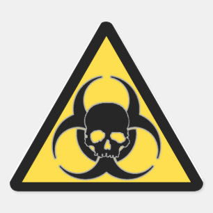 Svart och gul biosymbol och dödskalle triangelformat klistermärke