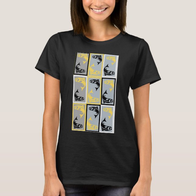 svart och gul fisk designmönster t shirt (Framsida)