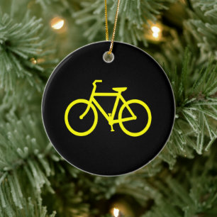 Svart och gul grafik för cykelrutten julgransprydnad keramik