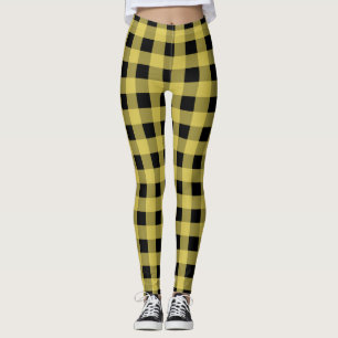 Svart och gul plädmönsterdamasker leggings