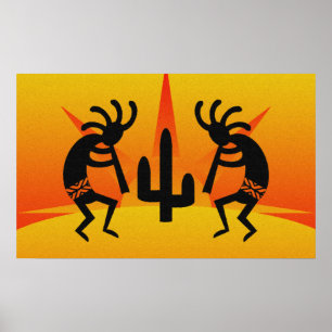 Svart och gul SouthwestKokopelli design Poster
