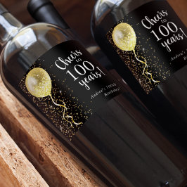 Svart och Guld | 100:e Glitter-dagen Vinflaska Etikett