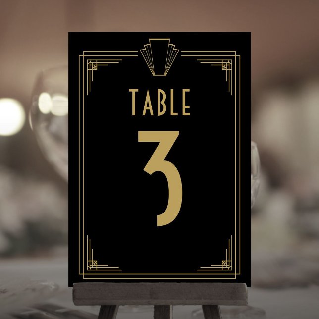 Svart och Guld 1920-talets Art Deco Bröllop Bordsn Inbjudningar (Black And Gold 1920s Art Deco Wedding Table Number)