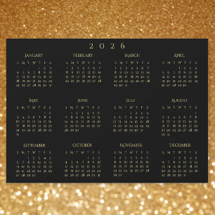 Svart och guld 2026 Årlig kalender Magnetisk kort