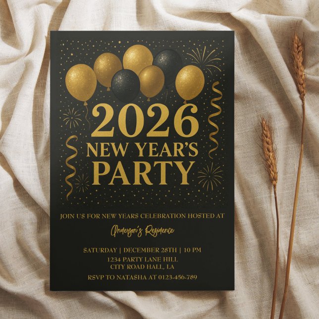 Svart och guld 2026 Nyårsfest Inbjudningar (Skapare uppladdad)