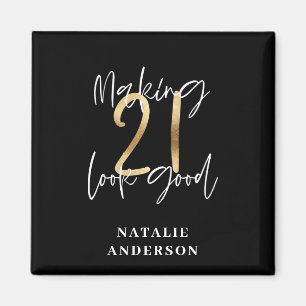 Svart och guld, 21:a födelsedag, modern snyggt för magnet