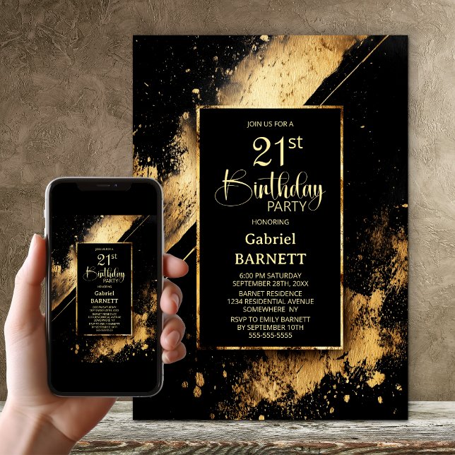 Svart och Guld 21:a födelsedagen Party Inbjudningar (Skapare uppladdad)