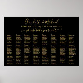 Svart och Guld, 300 Namn Bröllop, sittdiagram Poster