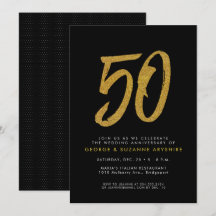 Svart och guld 50-årsjubileums inbjudan till fest