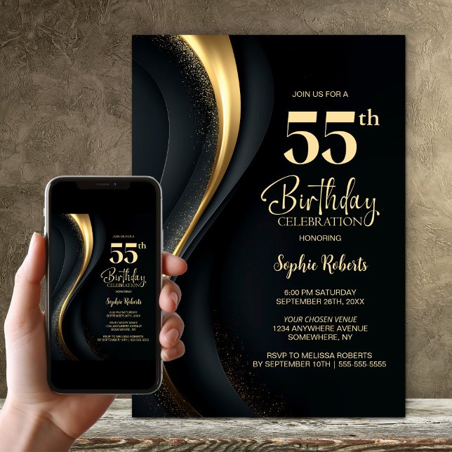 Svart och guld 55-årsfest inbjudningar (Skapare uppladdad)