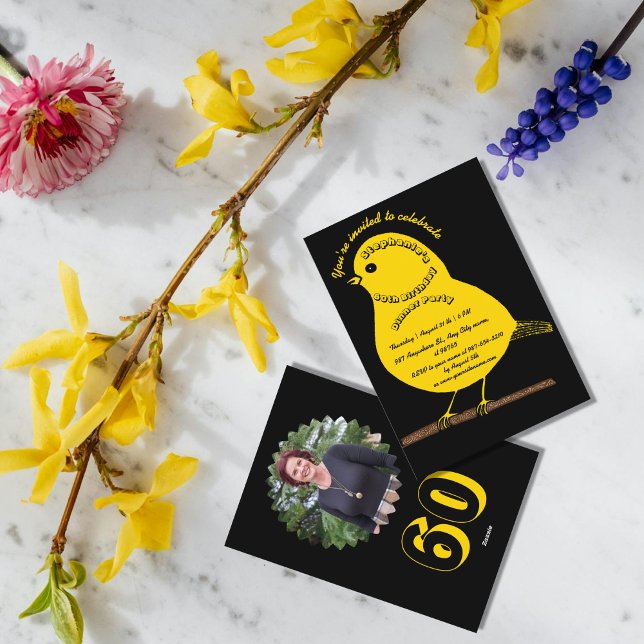 Svart och Guld 60:e födelsedag, fågelmiddag Party Inbjudningar (Skapare uppladdad)
