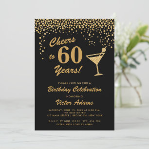 Svart och Guld 60:e födelsedagen Martini Inbjudningar