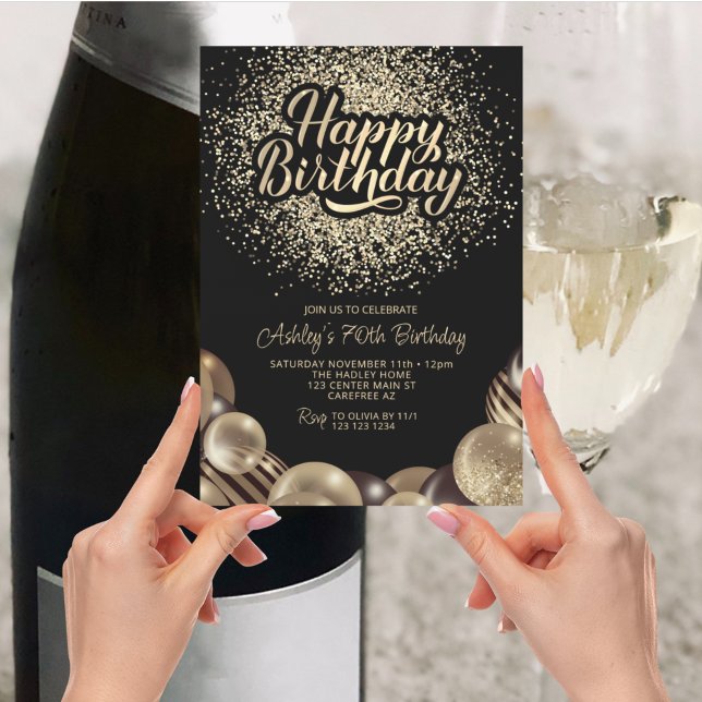 Svart och Guld 70:e födelsedagen Inbjudningar (Skapare uppladdad)