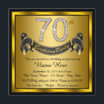 Svart och Guld 70:e Födelsedagsfesten Inbjudningar<br><div class="desc">Elegantens diamantnummer och banderoll och guld 70:e födelsedagsfest inbjudan. Det här vackra svarta och guld 70:e födelsedagsfest inbjudan är enkelt att anpassa för ditt evenemang. Den här slående designen fungerar bra för en man eller kvinna.</div>