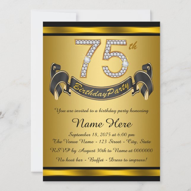 Svart och Guld 75-årsfest Inbjudningar (Framsida)