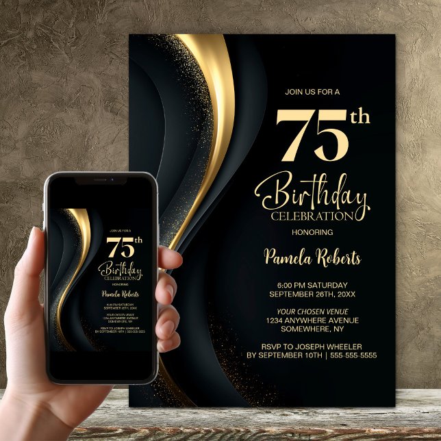 Svart och guld 75-årsfest inbjudningar (Skapare uppladdad)