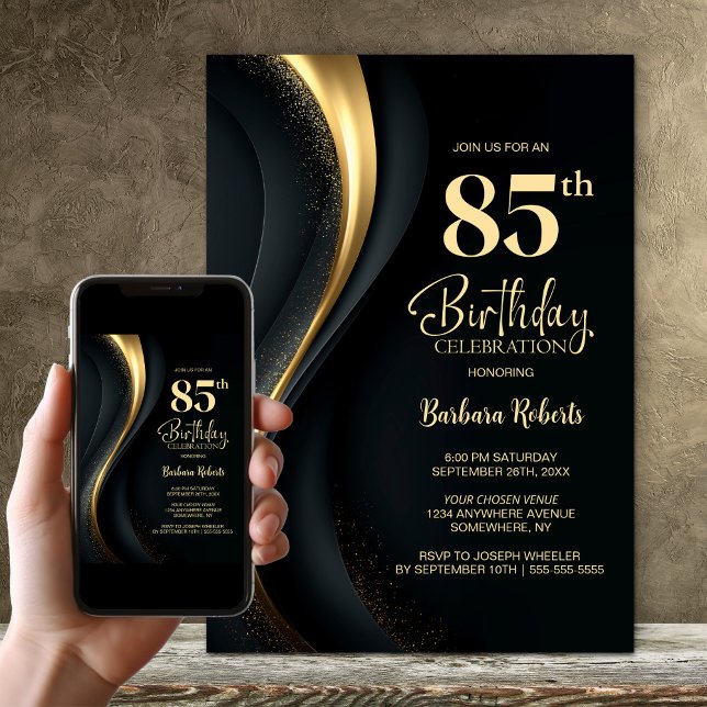 Svart och guld 85-årsfest inbjudningar (Skapare uppladdad)