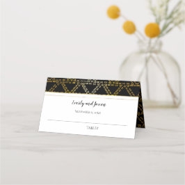 Svart och Guld Abstrakt Geometric Triangle Bröllop Placeringskort