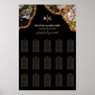 Svart och Guld Agate Geode Bröllop-sätesdiagram Poster
