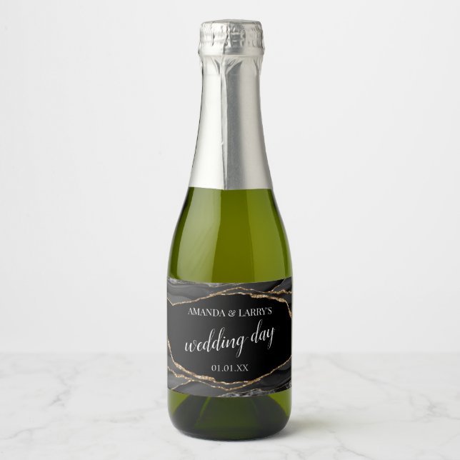 Svart och Guld Agate Marble Mini Sparkling Vin La (Framsida)
