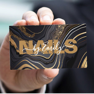 Svart och Guld Agate Marble Nail Artist Visitkort