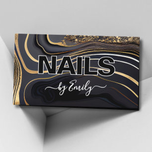 Svart och Guld Agate Marble Nail Artist Visitkort