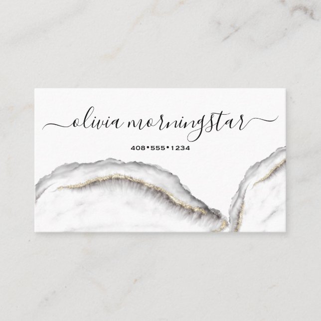 Svart och Guld Agate Marble QR-kod Visitkort (Framsida)