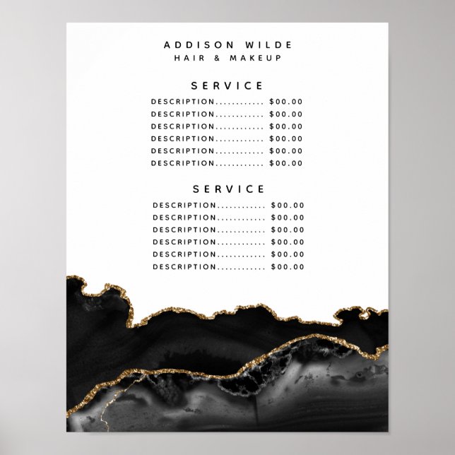Svart och guld Agate Marmor Service Pris Poster (Framsidan)