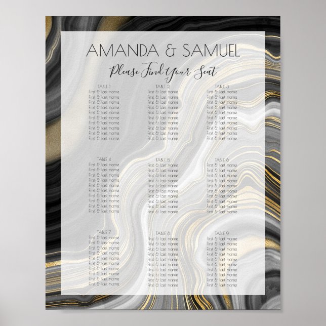 Svart och guld Agate Modern Bröllop Poster (Framsidan)