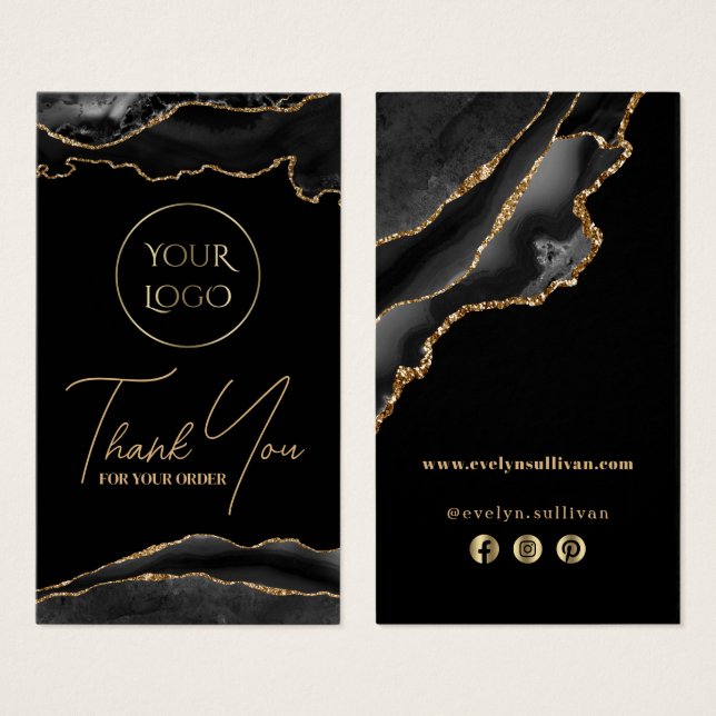 Svart och guld agate paket infoga visitkort (Framsida & baksida)